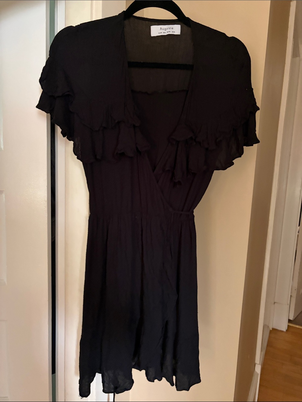 Auguste Black Ruffle true Wrap Mini Dress